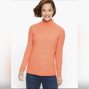 Talbots Petite Textured Stitch Mock Turtleneck Sweater, Creamsicle, Sz LP
